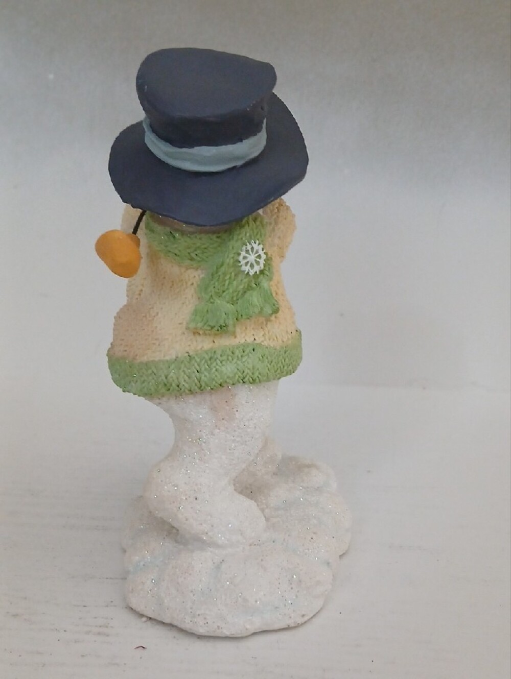 Snowman Figurine with Yellow Mittens and Navy Hat - Decorative Home Accent - Picture 3 of 4